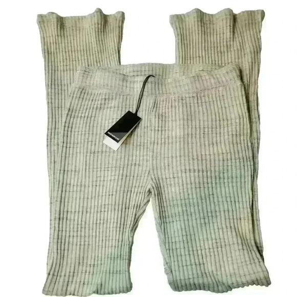 Monrow Pants Womens Small Green Marled Ribbed Flared Stretch Pull On Athleisure - Picture 1 of 13
